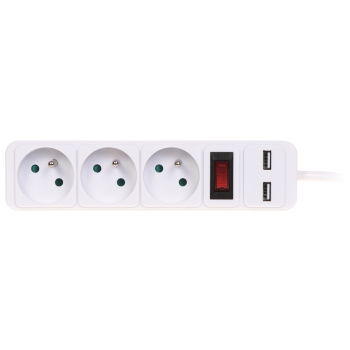 LISTWA ZASILAJĄCA PR-1.5M-3G-SW/USB/W (3 GNIAZDA + 2 USB) 1.3 m